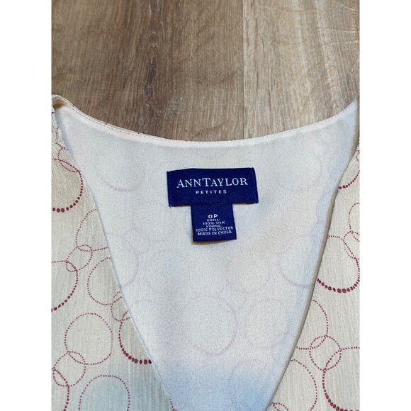 Y2K Ann Taylor Silk Beige & Red Circle Print Sleeveless Dress With Tie Waist Siz - Picture 4 of 7